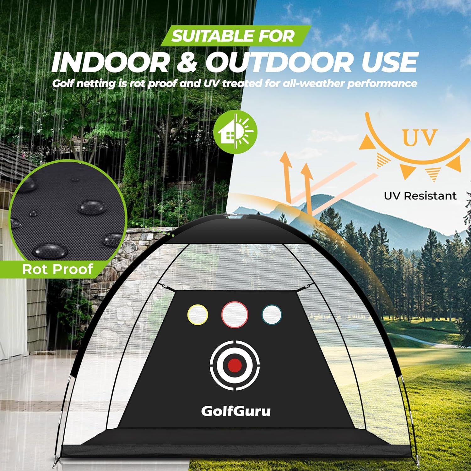 Golf Net, 10X7Ft All in 1 Golf Practice Net with XL Tri-Turf Golf Mat, Impact Target, 10 Golf Balls, 7 Golf Tees, 2 Rubber Golf Tees, Carry Bag, Golf Net for Backyard Driving Chipping Indoor