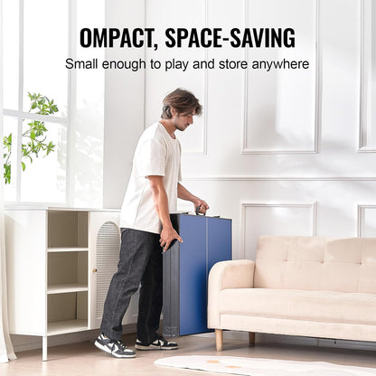 Ping Pong Table, Mid-Size Table Tennis Game, Indoor MDF Table Tennis Table, Foldable Portable Complete Ping Pong Table Set with Net, 2 Paddles, 3 Balls, Carry Bag, Handle (No Assembly Required)