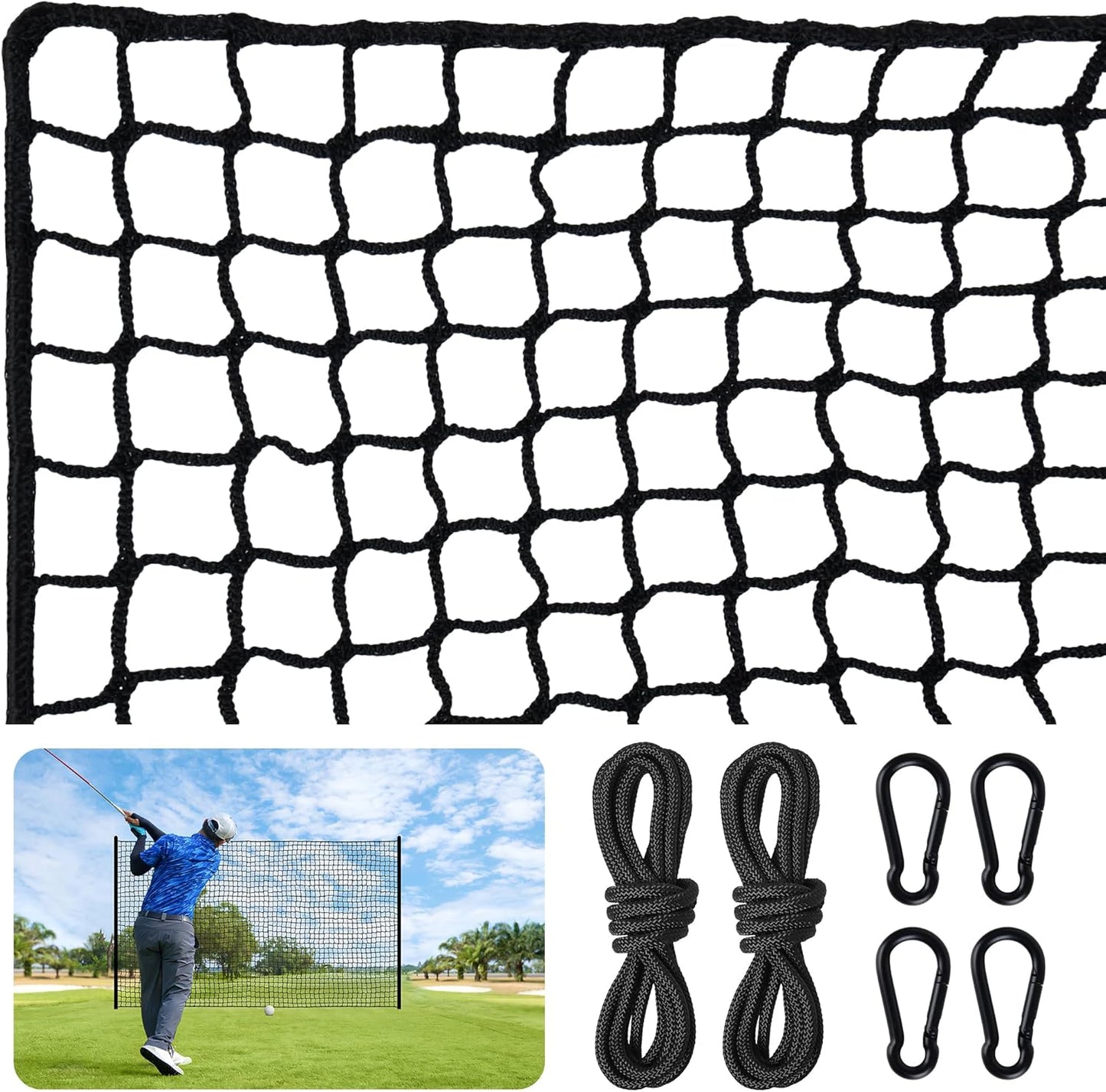 Golf Net,Golf Practice Net with Rope and Carabiners,Durable Nylon Golf Hitting Net,Weatherproof Golf Netting,Practice Barrier Nets for Golf, Baseball, Hockey, Soccer(10Ft,15Ft,20Ft,25Ft,30Ft)