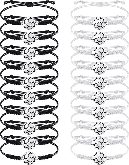 20 Pieces Soccer Charm Bracelets Bulk Soccer Team Gifts Sport Coach Gifts Adjustable Braided Rope Pendant for Women Men Coach Players Souvenir