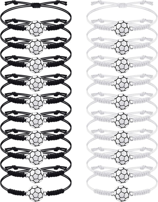 20 Pieces Soccer Charm Bracelets Bulk Soccer Team Gifts Sport Coach Gifts Adjustable Braided Rope Pendant for Women Men Coach Players Souvenir