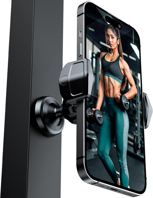 Gym Magnetic Phone Holder, 360° Rotatable Magnet Phone Holder for Gym Workout-Record, [N55 Super Magnet] Magnetic Cellphone Holder for All 4-7 Inch Smartphones
