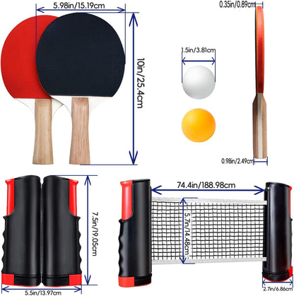 Ping Pong Paddles Set, Portable Table Tennis Paddles Set with Retractable Tennis Net, 2 Rackets, 6 Balls and Carry Bag for Indoor/Outdoor Games
