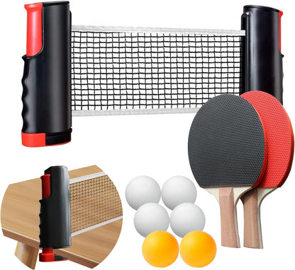 Ping Pong Paddles Set, Portable Table Tennis Paddles Set with Retractable Tennis Net, 2 Rackets, 6 Balls and Carry Bag for Indoor/Outdoor Games