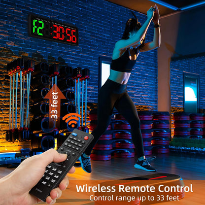 Gym Timer Clock with Remote,16.5" LED Workout Colck Count Down/Up Clock for Home Fitness, 12/24H Digital Wall Clock, Portable Home Gym Accessories