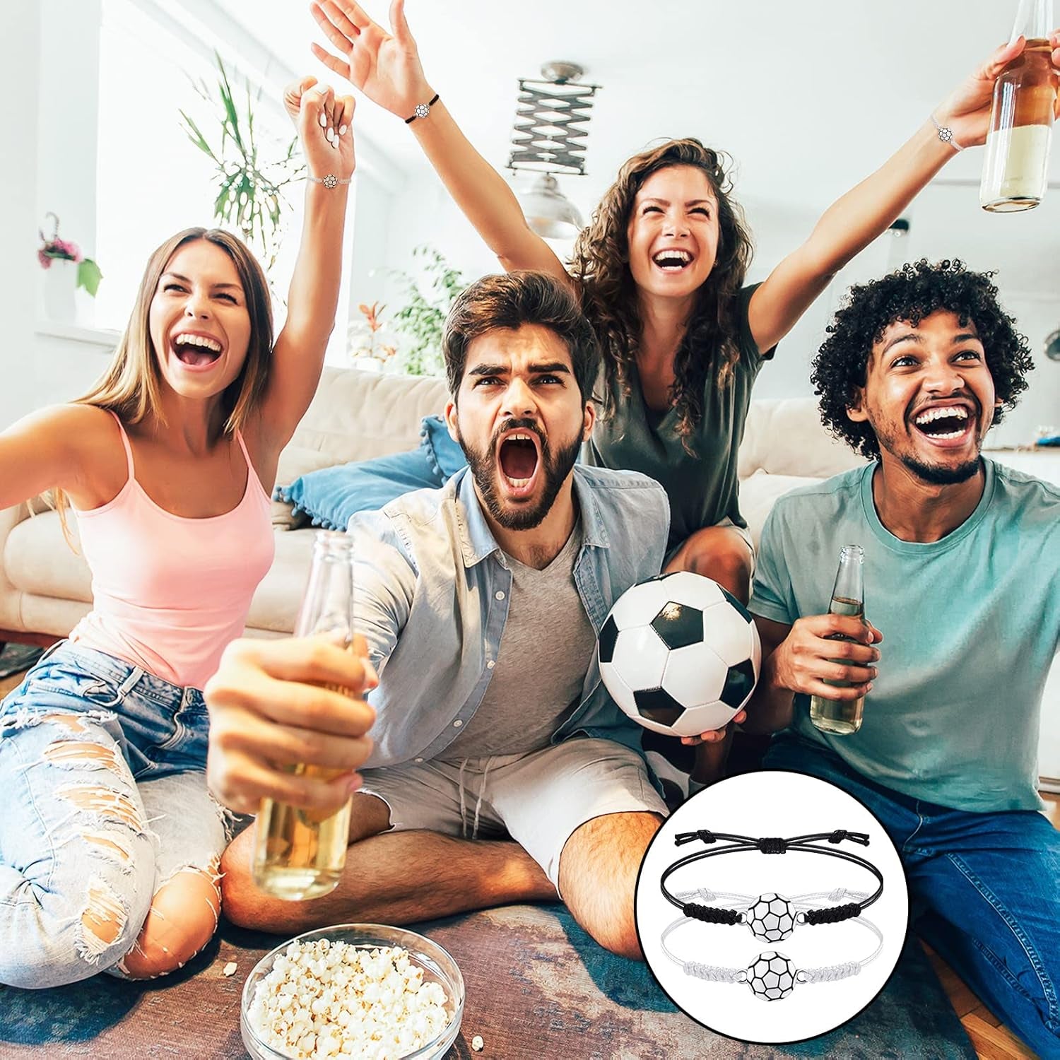 20 Pieces Soccer Charm Bracelets Bulk Soccer Team Gifts Sport Coach Gifts Adjustable Braided Rope Pendant for Women Men Coach Players Souvenir