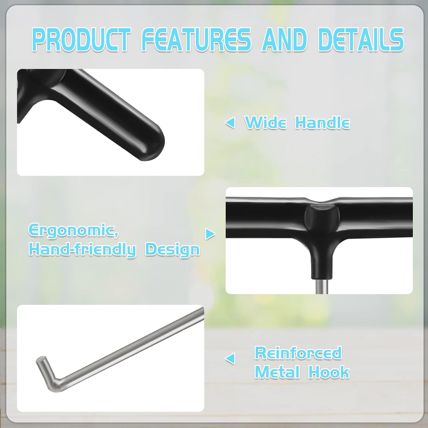 Shoe Lace Tightener Tool, Stainless Steel Skate Key Trampoline Spring Pull Tool Kit Outdoor Heights Lace Tool for Ice-Skates, T-Hook, Trampoline Springs Tool,Trampoline Accessories