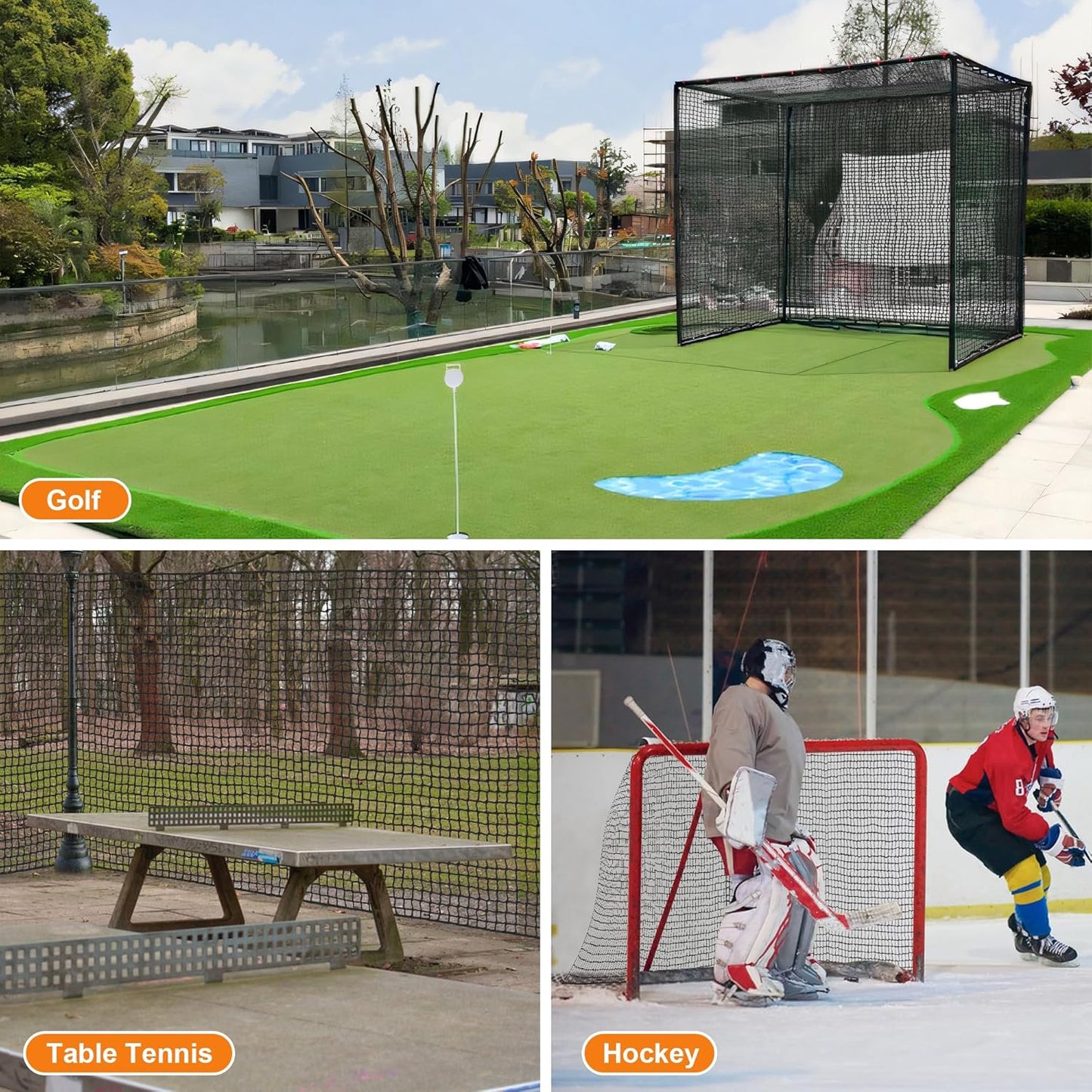 Golf Net,Golf Practice Net with Rope and Carabiners,Durable Nylon Golf Hitting Net,Weatherproof Golf Netting,Practice Barrier Nets for Golf, Baseball, Hockey, Soccer(10Ft,15Ft,20Ft,25Ft,30Ft)