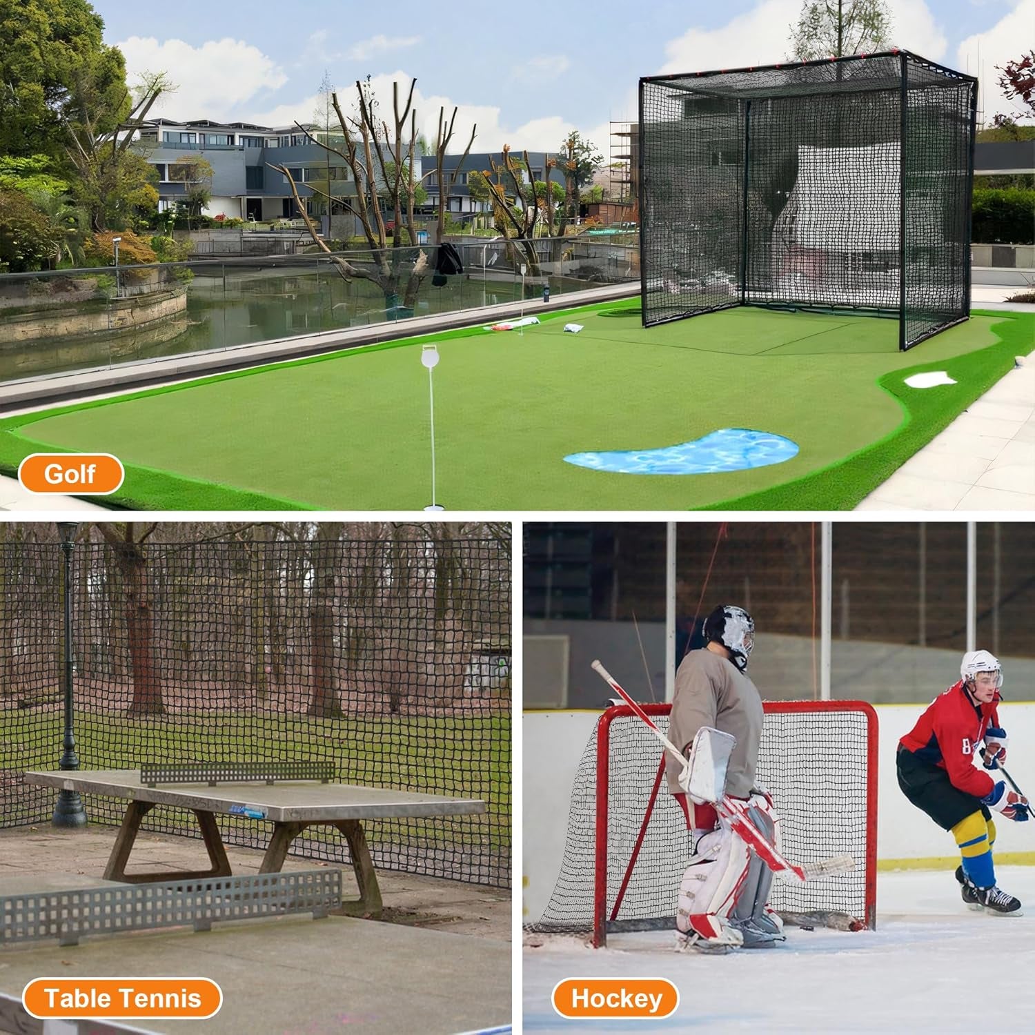 Golf Net,Golf Practice Net with Rope and Carabiners,Durable Nylon Golf Hitting Net,Weatherproof Golf Netting,Practice Barrier Nets for Golf, Baseball, Hockey, Soccer(10Ft,15Ft,20Ft,25Ft,30Ft)