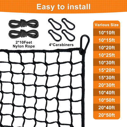 Golf Net,Golf Practice Net with Rope and Carabiners,Durable Nylon Golf Hitting Net,Weatherproof Golf Netting,Practice Barrier Nets for Golf, Baseball, Hockey, Soccer(10Ft,15Ft,20Ft,25Ft,30Ft)