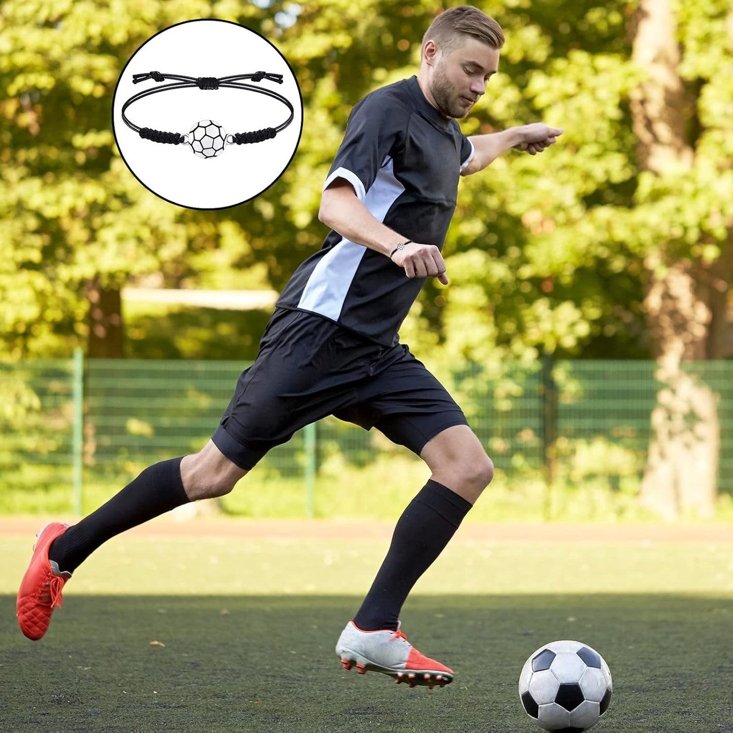 20 Pieces Soccer Charm Bracelets Bulk Soccer Team Gifts Sport Coach Gifts Adjustable Braided Rope Pendant for Women Men Coach Players Souvenir