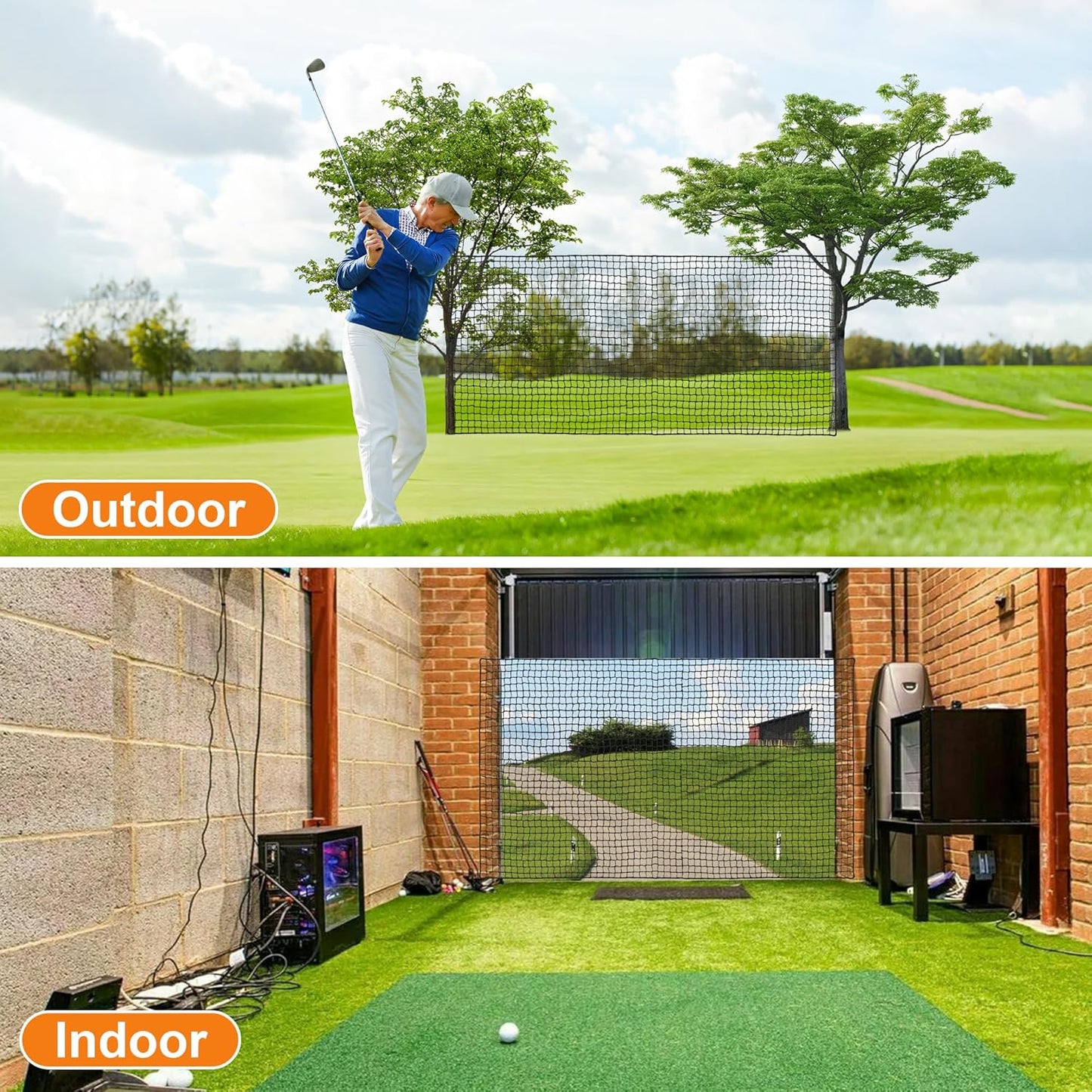 Golf Net,Golf Practice Net with Rope and Carabiners,Durable Nylon Golf Hitting Net,Weatherproof Golf Netting,Practice Barrier Nets for Golf, Baseball, Hockey, Soccer(10Ft,15Ft,20Ft,25Ft,30Ft)