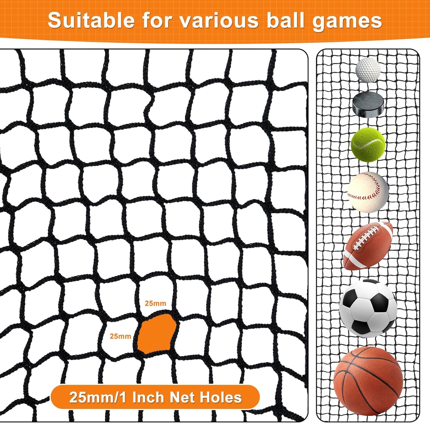 Golf Net,Golf Practice Net with Rope and Carabiners,Durable Nylon Golf Hitting Net,Weatherproof Golf Netting,Practice Barrier Nets for Golf, Baseball, Hockey, Soccer(10Ft,15Ft,20Ft,25Ft,30Ft)