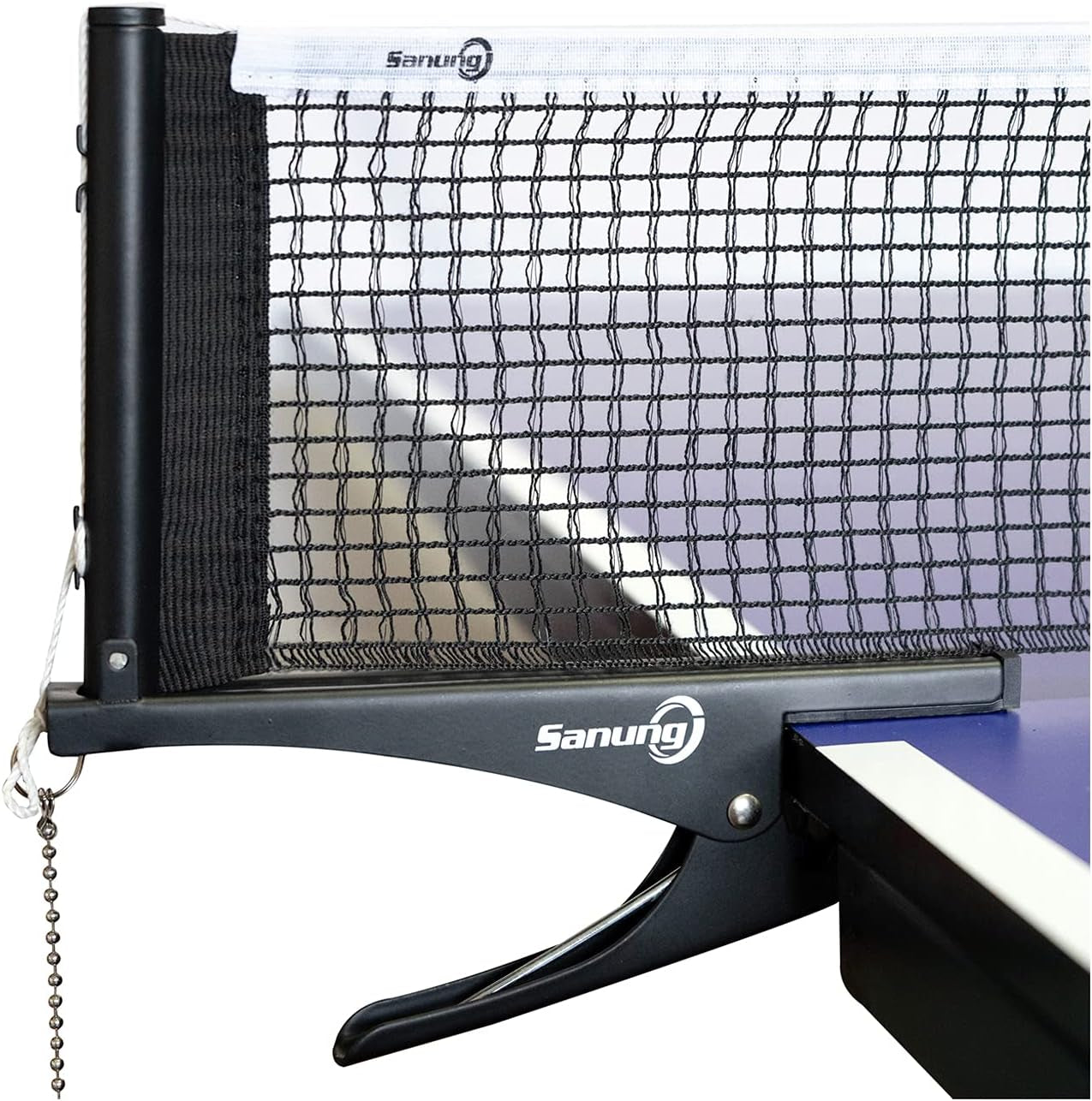 S304 Portable Table Tennis Net and Post Set Folding Spring Clamp-On with 2 Posts Kit Adjustable Ping Pong Training Mesh Net for Standard 60In Wide Tables Easy Setup