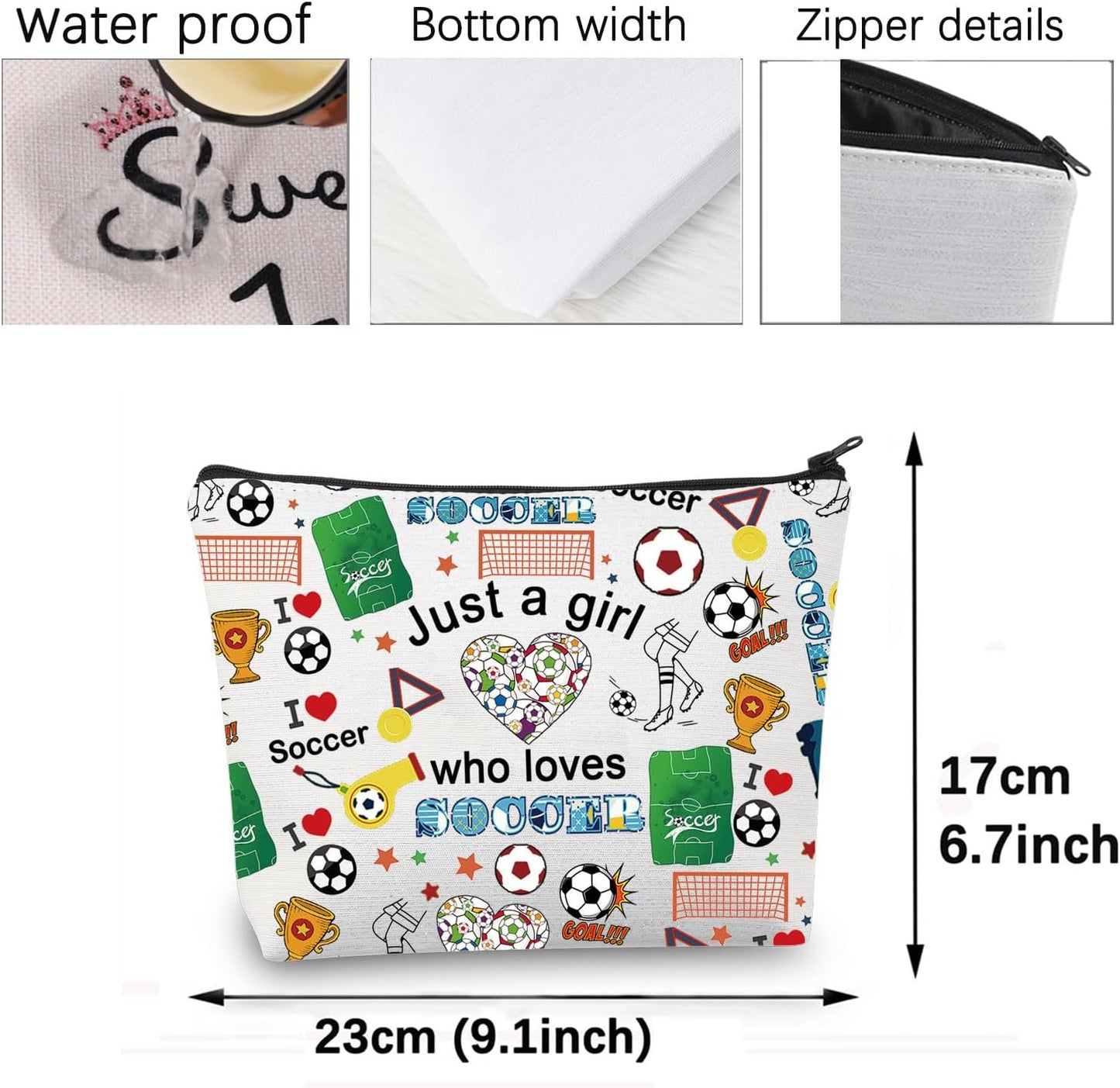 Girl Soccer Gifts Just a Girl Who Loves Soccer Makeup Bags Soccer Travel Cosmetic Bag Gift for Soccer Players Fans (Small Soccer Bag)