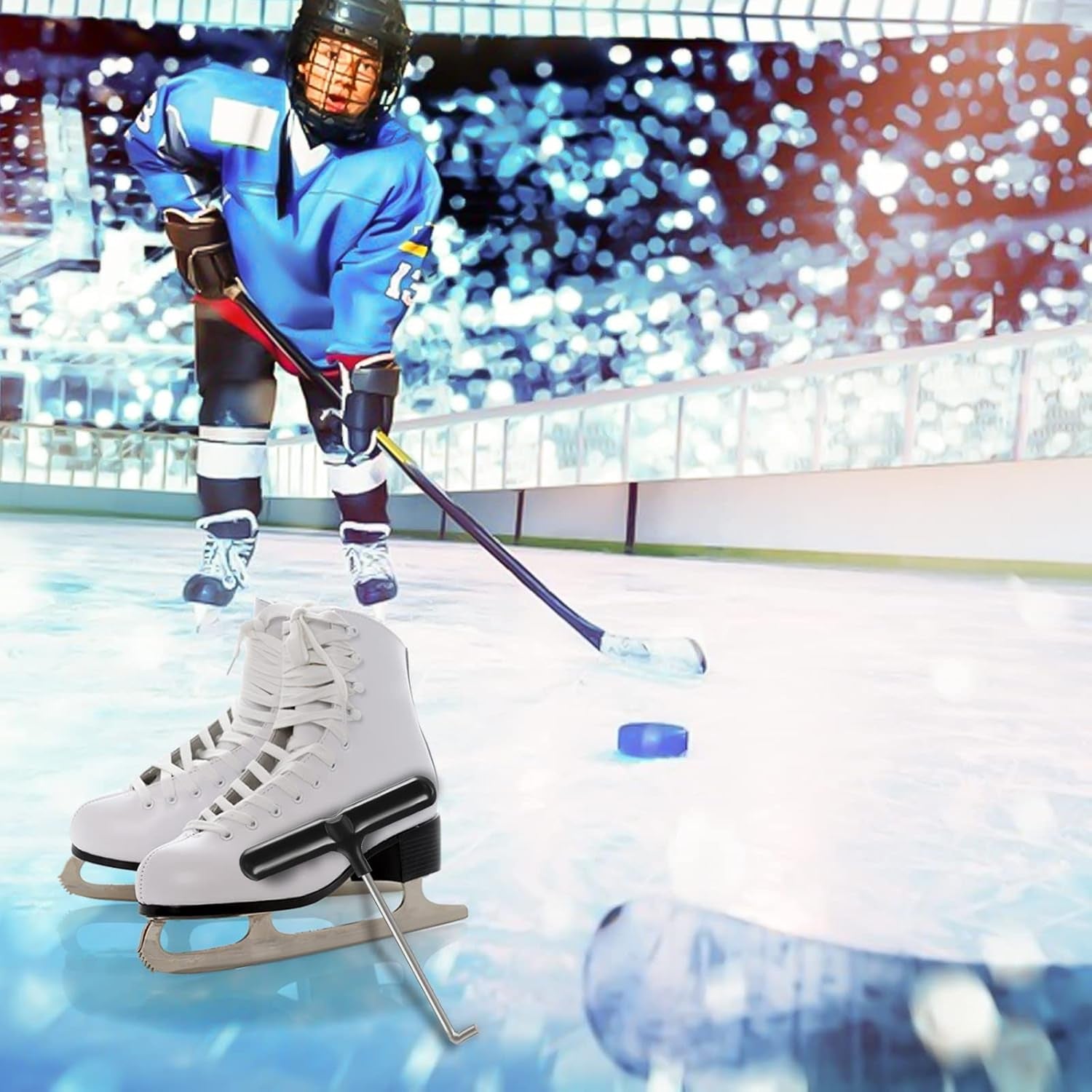 Shoe Lace Tightener Tool, Stainless Steel Skate Key Trampoline Spring Pull Tool Kit Outdoor Heights Lace Tool for Ice-Skates, T-Hook, Trampoline Springs Tool,Trampoline Accessories