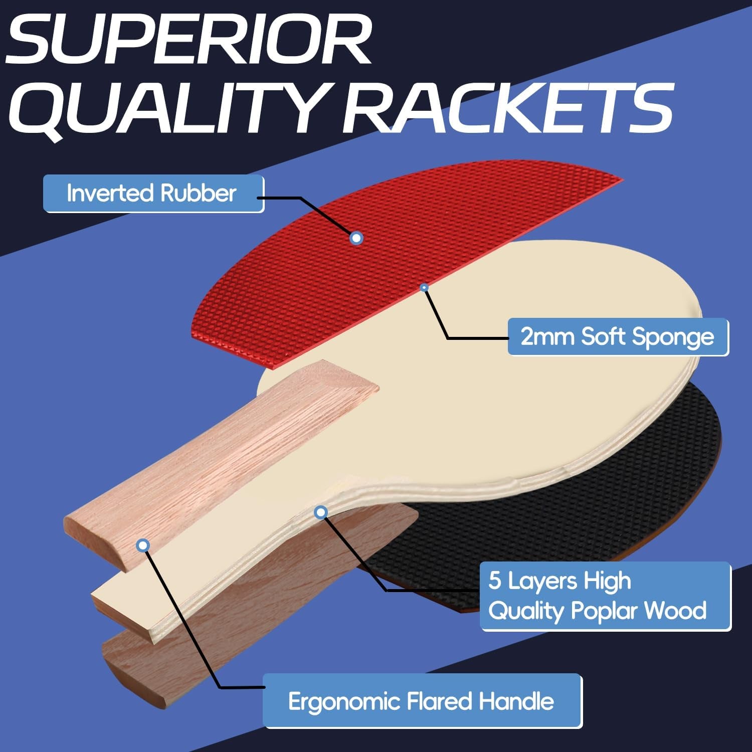 Ping Pong Paddles Set, Portable Table Tennis Paddles Set with Retractable Tennis Net, 2 Rackets, 6 Balls and Carry Bag for Indoor/Outdoor Games