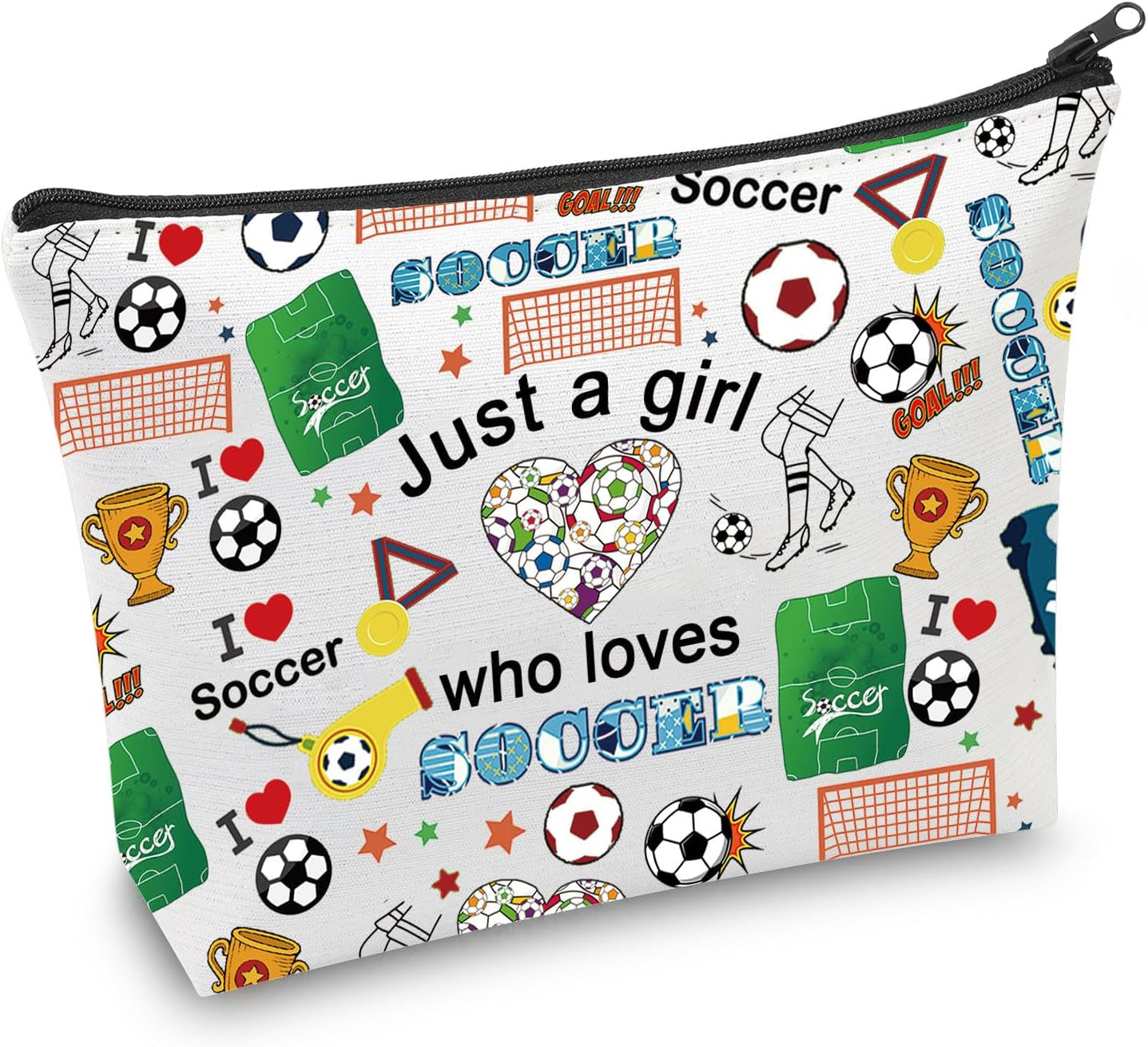 Girl Soccer Gifts Just a Girl Who Loves Soccer Makeup Bags Soccer Travel Cosmetic Bag Gift for Soccer Players Fans (Small Soccer Bag)