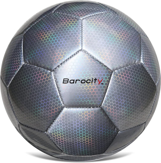 Soccer Ball - Premium Boy and Girl Official Match Ball with Cool Reflective Iridescent Rainbow Hex Pattern, Durable, Indoor, Outdoor, Training, Practice, Playtime and Games