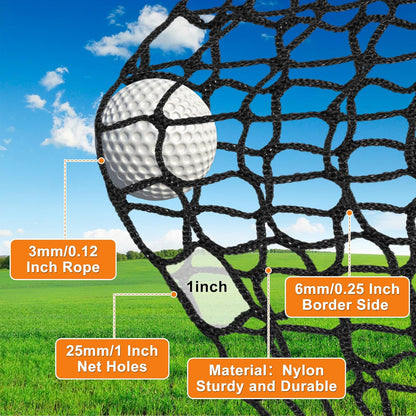 Golf Net,Golf Practice Net with Rope and Carabiners,Durable Nylon Golf Hitting Net,Weatherproof Golf Netting,Practice Barrier Nets for Golf, Baseball, Hockey, Soccer(10Ft,15Ft,20Ft,25Ft,30Ft)