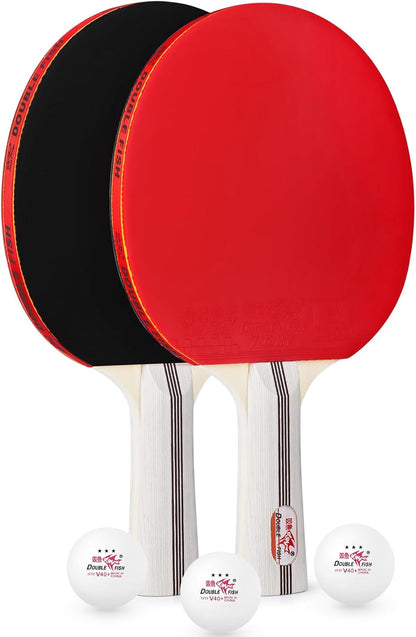 Ping Pong Paddles Set of 2 with 3Pcs 3-Star Balls & Storage Case - 2 Players High Performance Table Tennis Paddles Kit for Indoor & Outdoor Games