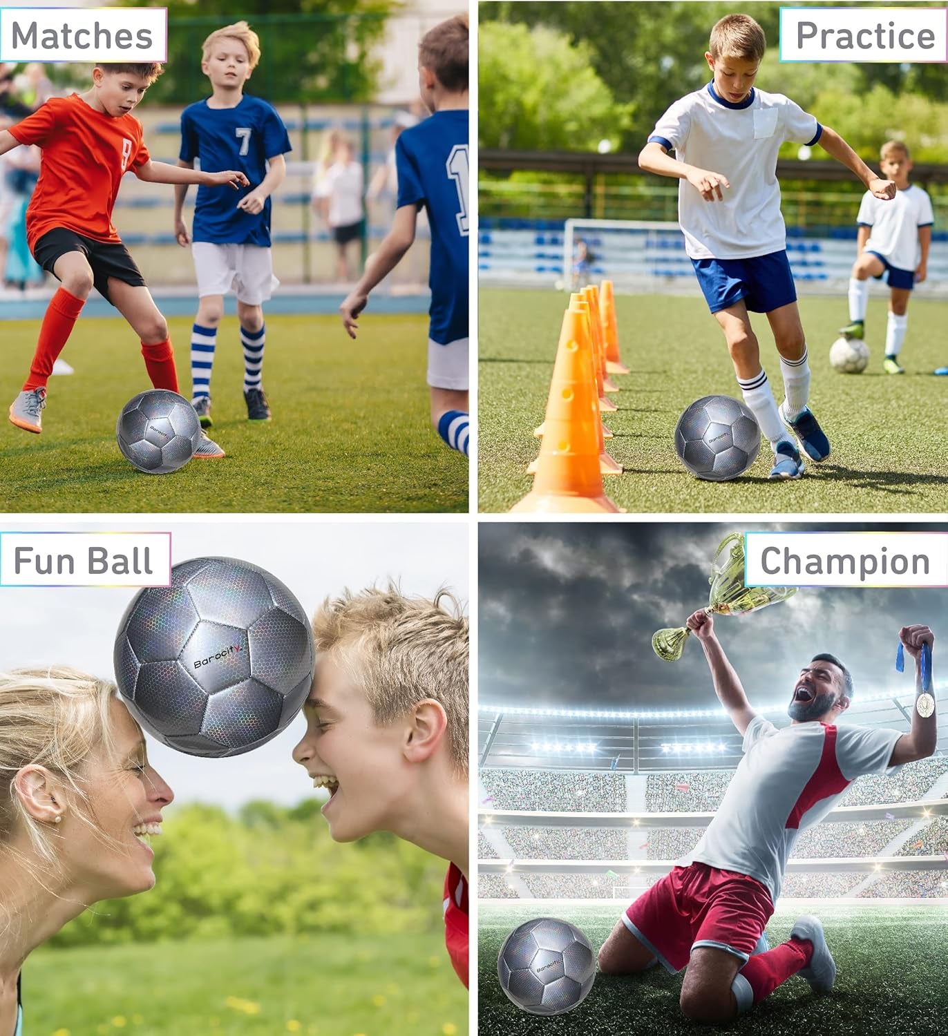 Soccer Ball - Premium Boy and Girl Official Match Ball with Cool Reflective Iridescent Rainbow Hex Pattern, Durable, Indoor, Outdoor, Training, Practice, Playtime and Games