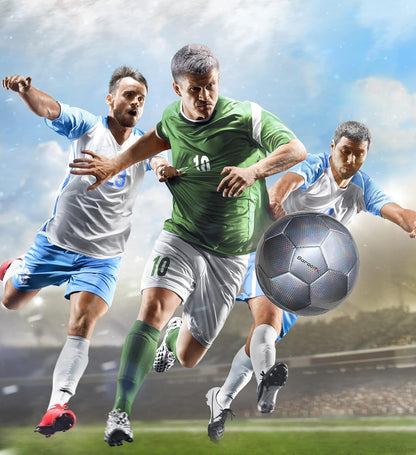 Soccer Ball - Premium Boy and Girl Official Match Ball with Cool Reflective Iridescent Rainbow Hex Pattern, Durable, Indoor, Outdoor, Training, Practice, Playtime and Games