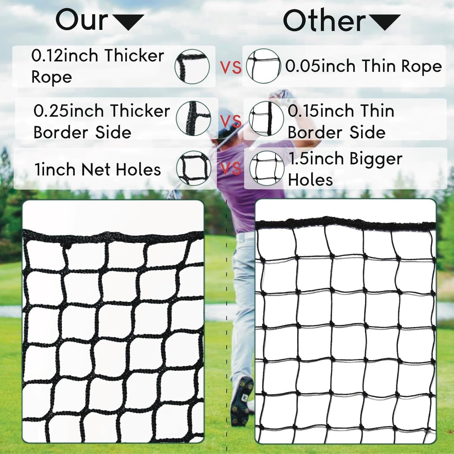 Heavy Duty Nylon Golf Practice Net 10-30Ft, Durable Golf Hitting Net,Golf Net Outdoor Indoor with Installtion Kit,Golf Nets for Backyard Driving，Golf,Baseball, Hockey, Soccer