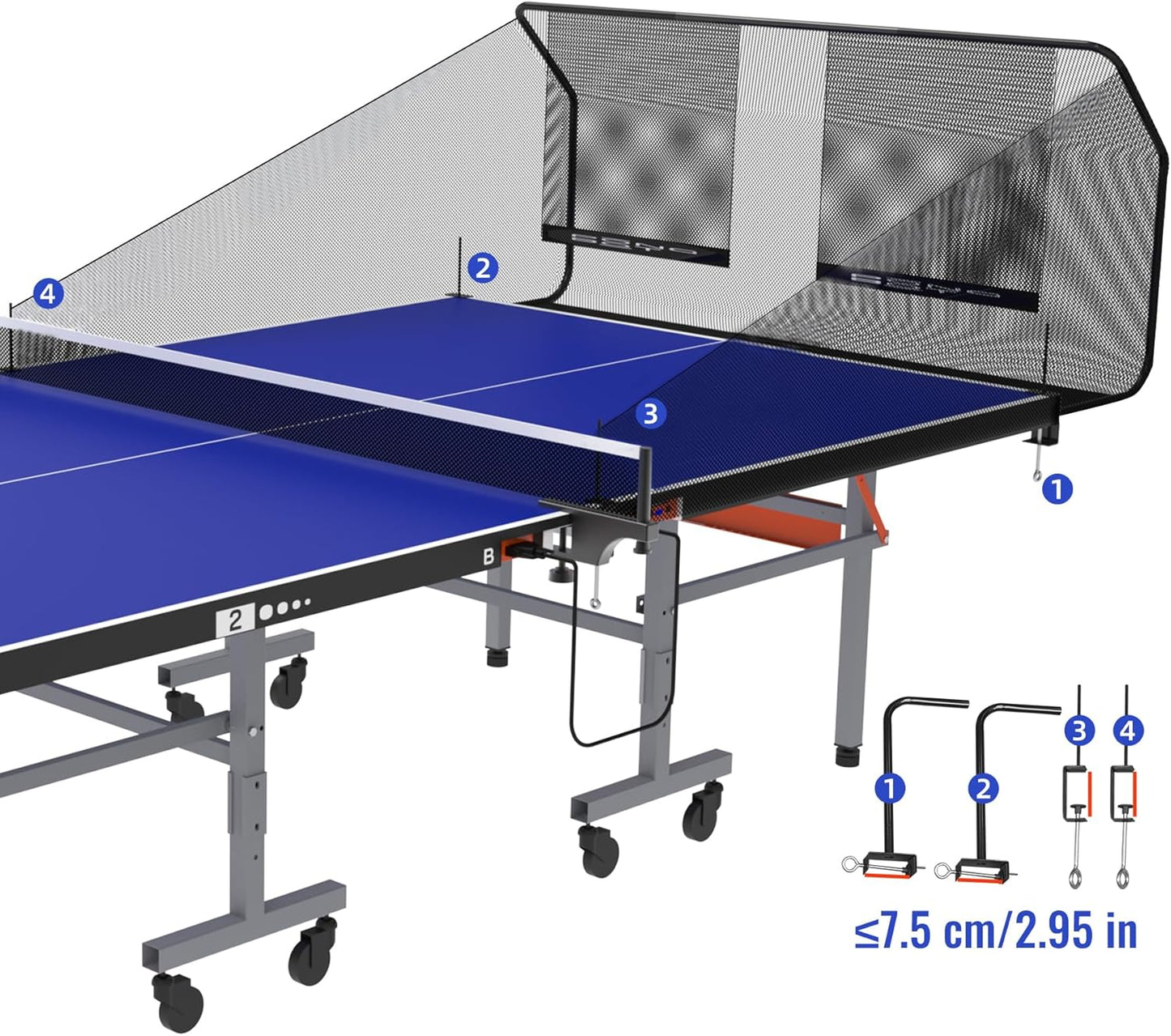 Table Tennis Ball Catch Net, Ping-Pong Ball Recycling Net, Durable Ball Collector for Solo Training, for Tables with Sides under 3 Inches