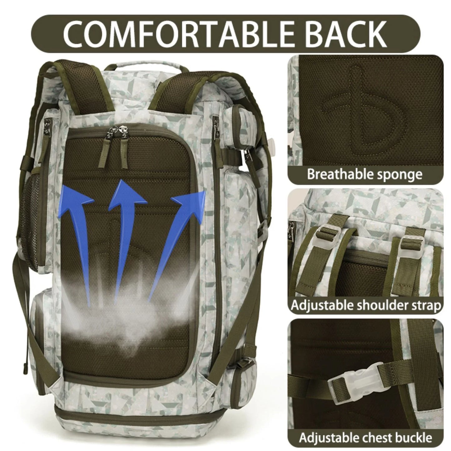 BE SMART 50L Extra Large Gym Backpack for Men, Big Gym Bag with Shoes Compartment, Waterproof Heavy Duty Duffel Bags, Men'S Workout Backpacks for Outdoor Sport,Hiking,Camping (XL)