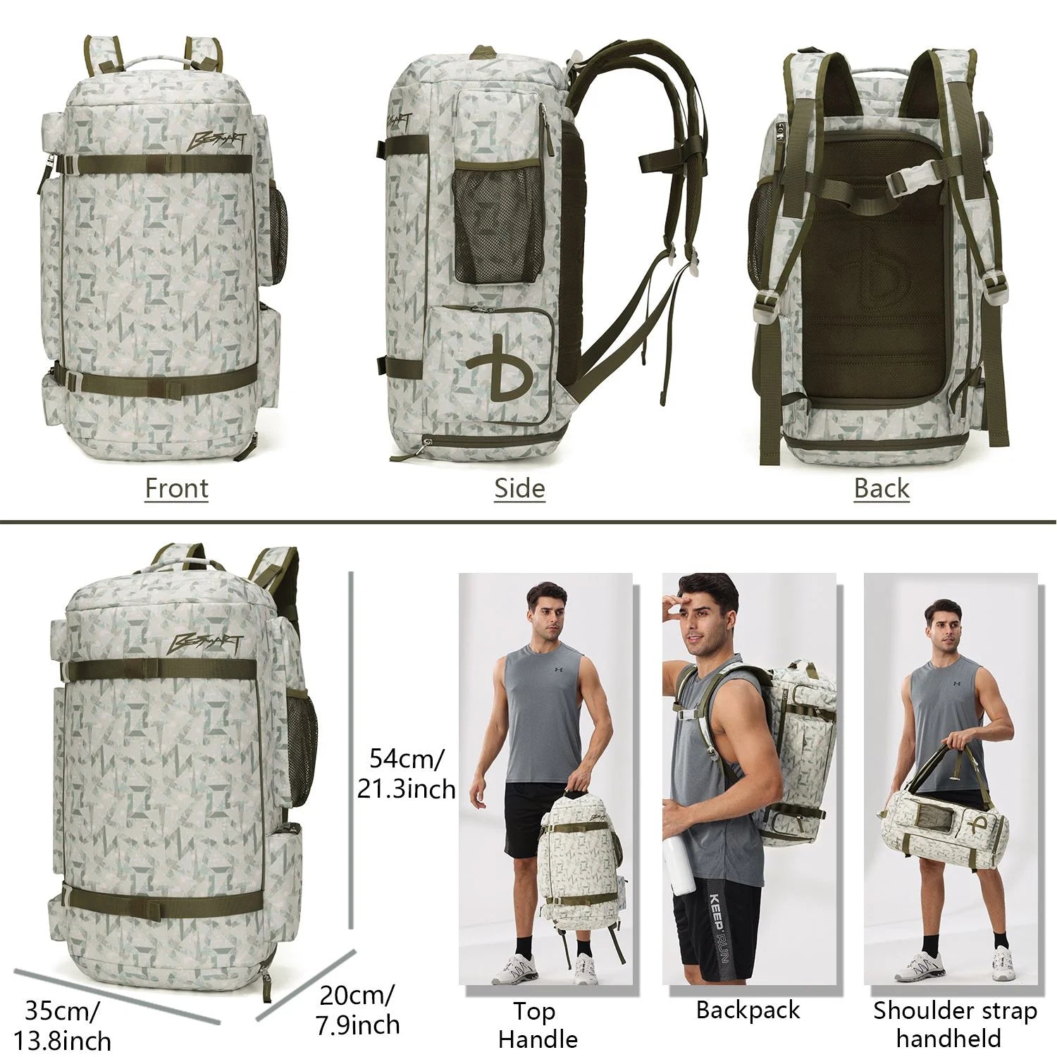 BE SMART 50L Extra Large Gym Backpack for Men, Big Gym Bag with Shoes Compartment, Waterproof Heavy Duty Duffel Bags, Men'S Workout Backpacks for Outdoor Sport,Hiking,Camping (XL)