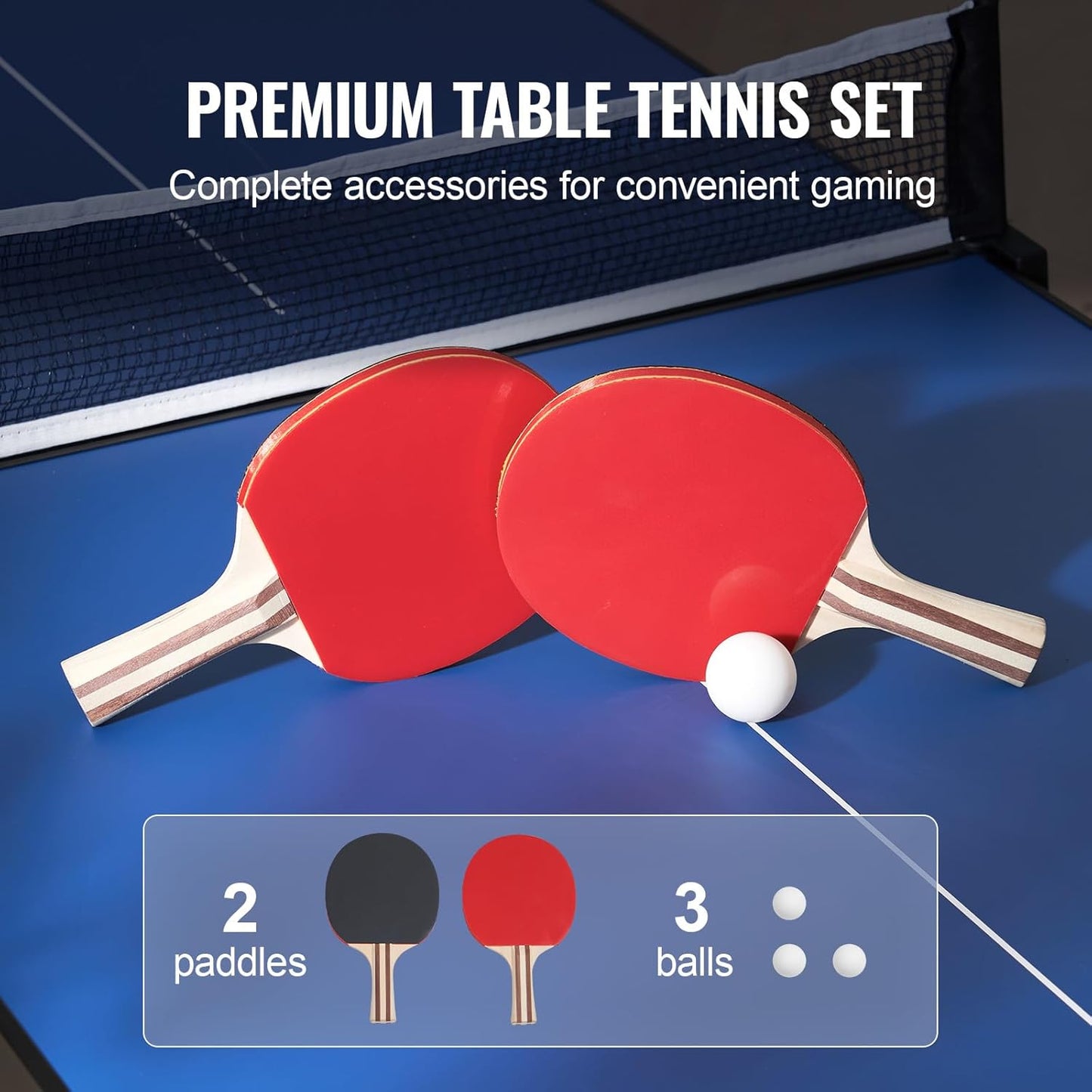 Ping Pong Table, Mid-Size Table Tennis Game, Indoor MDF Table Tennis Table, Foldable Portable Complete Ping Pong Table Set with Net, 2 Paddles, 3 Balls, Carry Bag, Handle (No Assembly Required)
