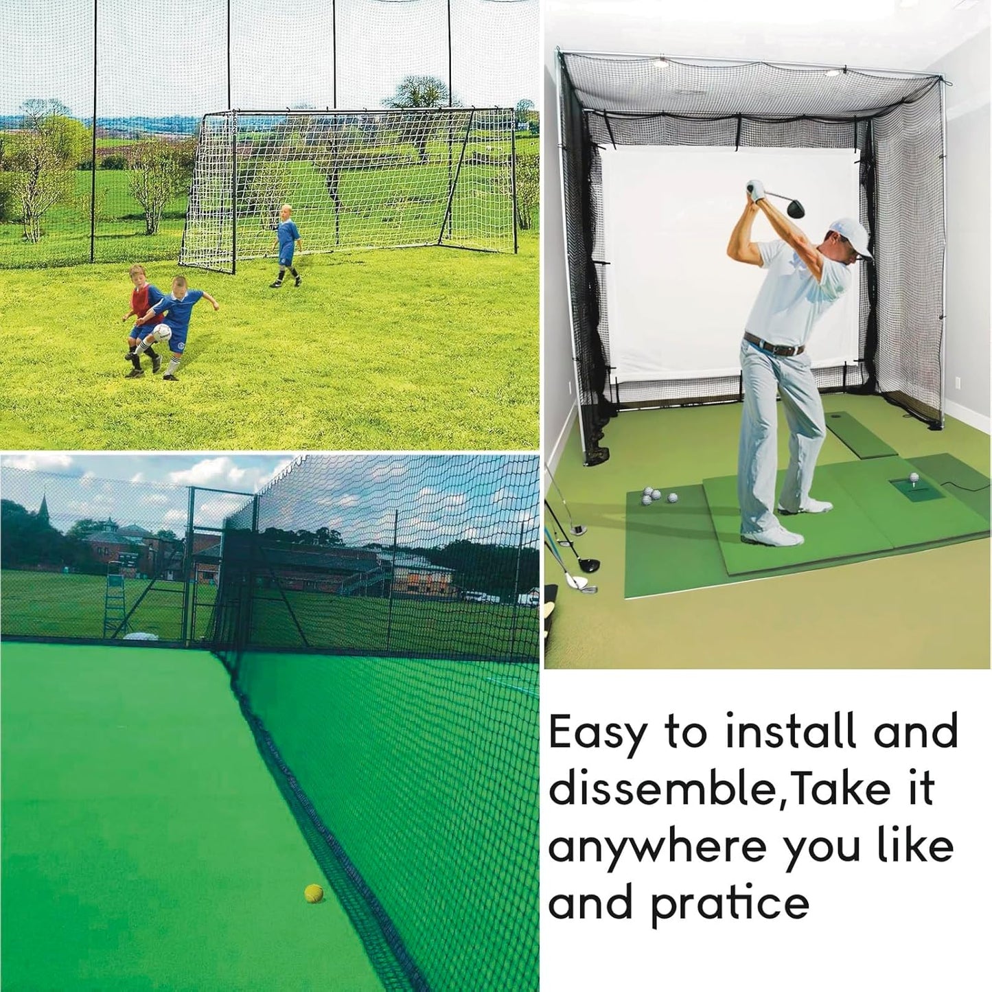 Heavy Duty Nylon Golf Practice Net 10-30Ft, Durable Golf Hitting Net,Golf Net Outdoor Indoor with Installtion Kit,Golf Nets for Backyard Driving，Golf,Baseball, Hockey, Soccer