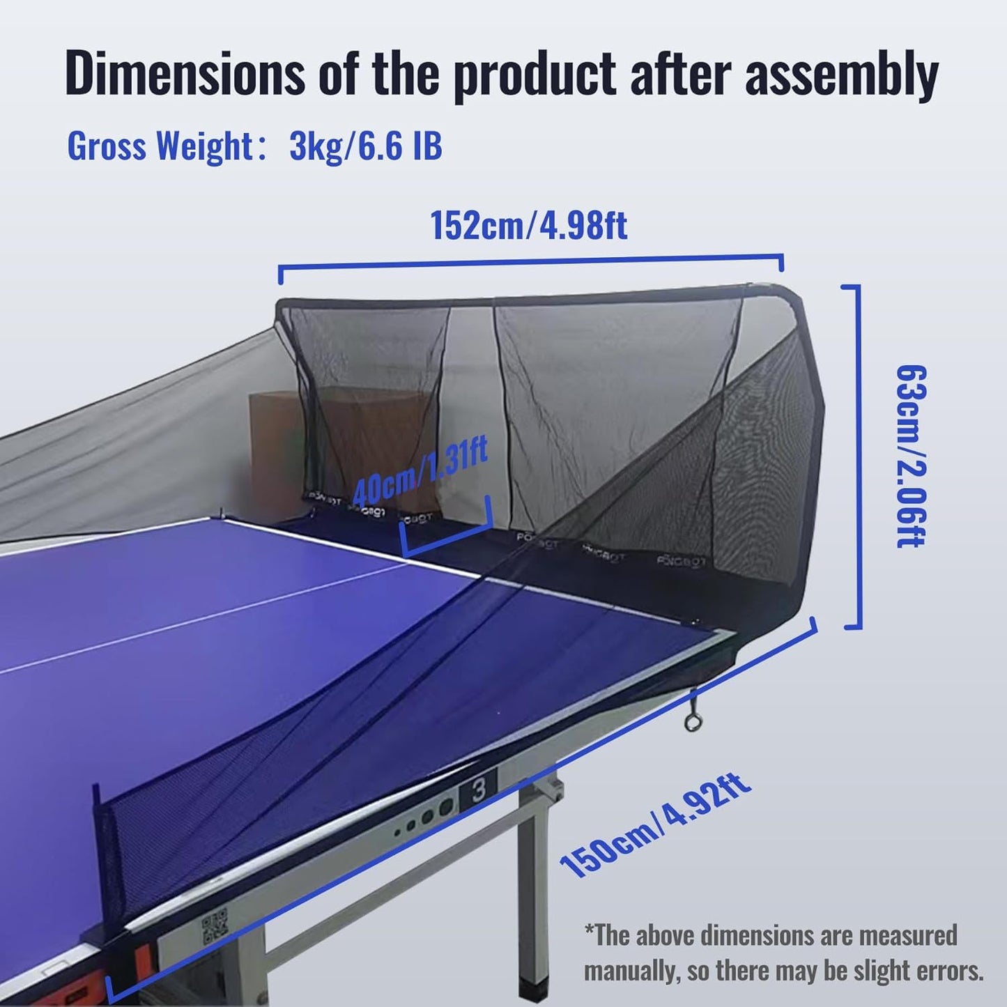 Table Tennis Ball Catch Net, Ping-Pong Ball Recycling Net, Durable Ball Collector for Solo Training, for Tables with Sides under 3 Inches