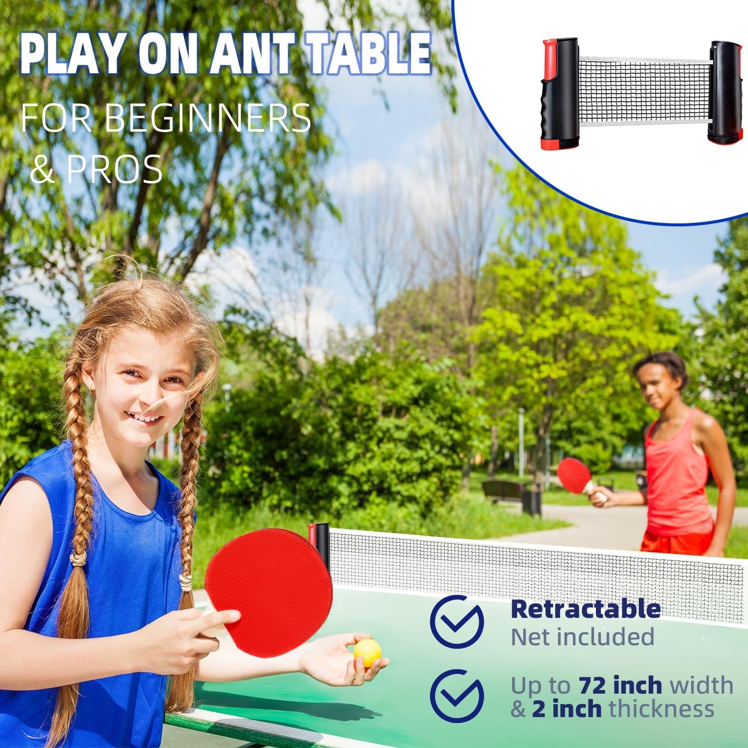 Ping Pong Paddles Set, Portable Table Tennis Paddles Set with Retractable Tennis Net, 2 Rackets, 6 Balls and Carry Bag for Indoor/Outdoor Games