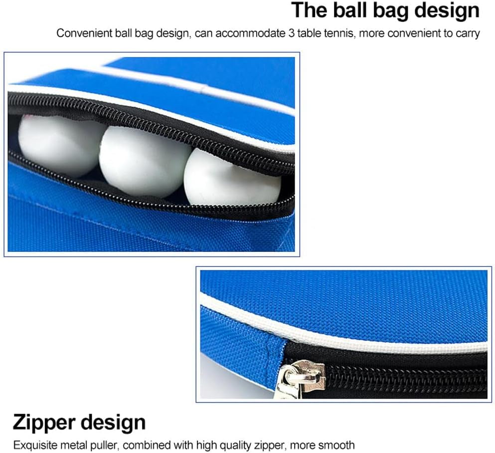 Pong Paddle Carry Bag with Ball Storage Pocket Table Tennis Racket Case Cover Waterproof Inner Blue