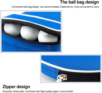 Pong Paddle Carry Bag with Ball Storage Pocket Table Tennis Racket Case Cover Waterproof Inner Blue