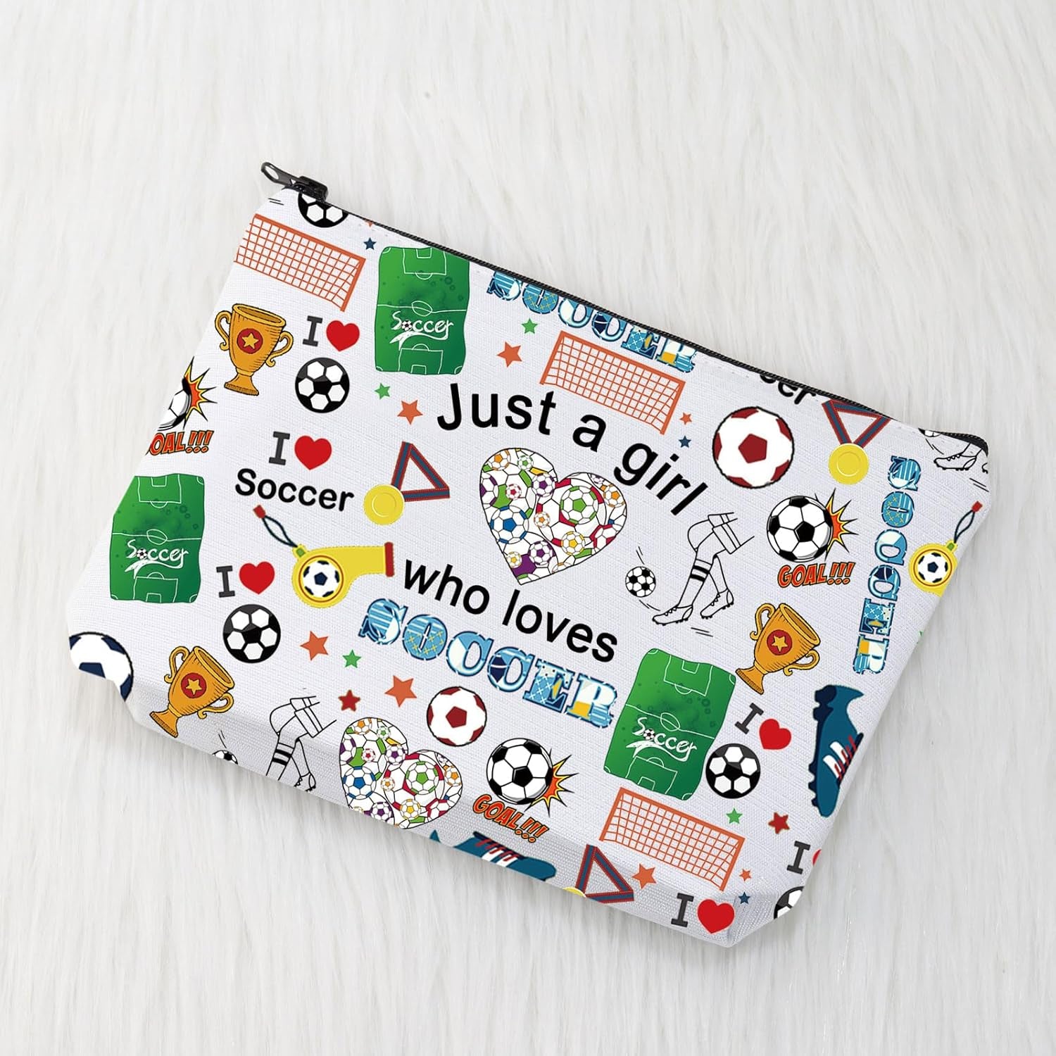 Girl Soccer Gifts Just a Girl Who Loves Soccer Makeup Bags Soccer Travel Cosmetic Bag Gift for Soccer Players Fans (Small Soccer Bag)