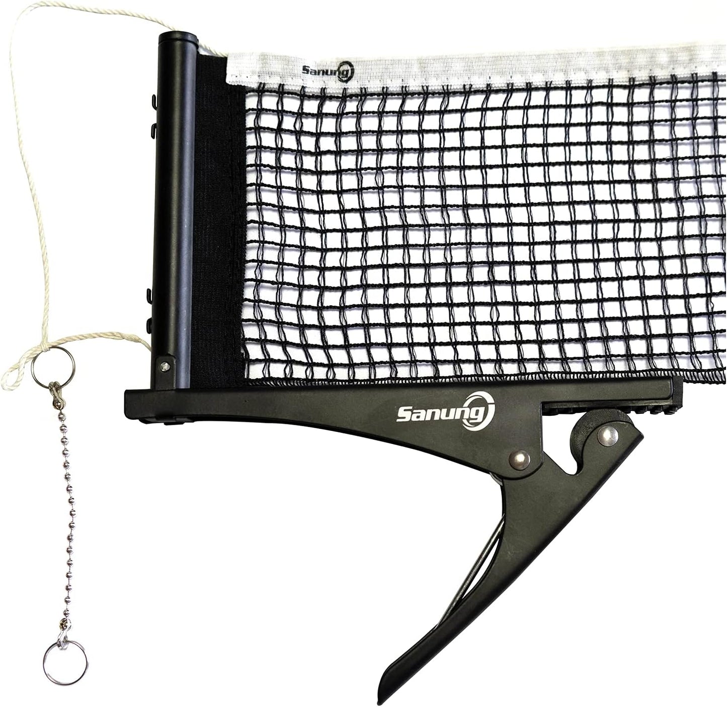 S304 Portable Table Tennis Net and Post Set Folding Spring Clamp-On with 2 Posts Kit Adjustable Ping Pong Training Mesh Net for Standard 60In Wide Tables Easy Setup