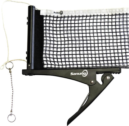 S304 Portable Table Tennis Net and Post Set Folding Spring Clamp-On with 2 Posts Kit Adjustable Ping Pong Training Mesh Net for Standard 60In Wide Tables Easy Setup
