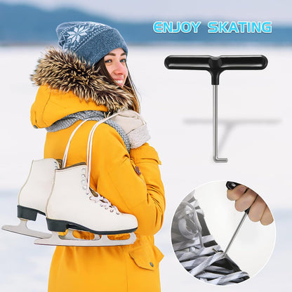 Shoe Lace Tightener Tool, Stainless Steel Skate Key Trampoline Spring Pull Tool Kit Outdoor Heights Lace Tool for Ice-Skates, T-Hook, Trampoline Springs Tool,Trampoline Accessories