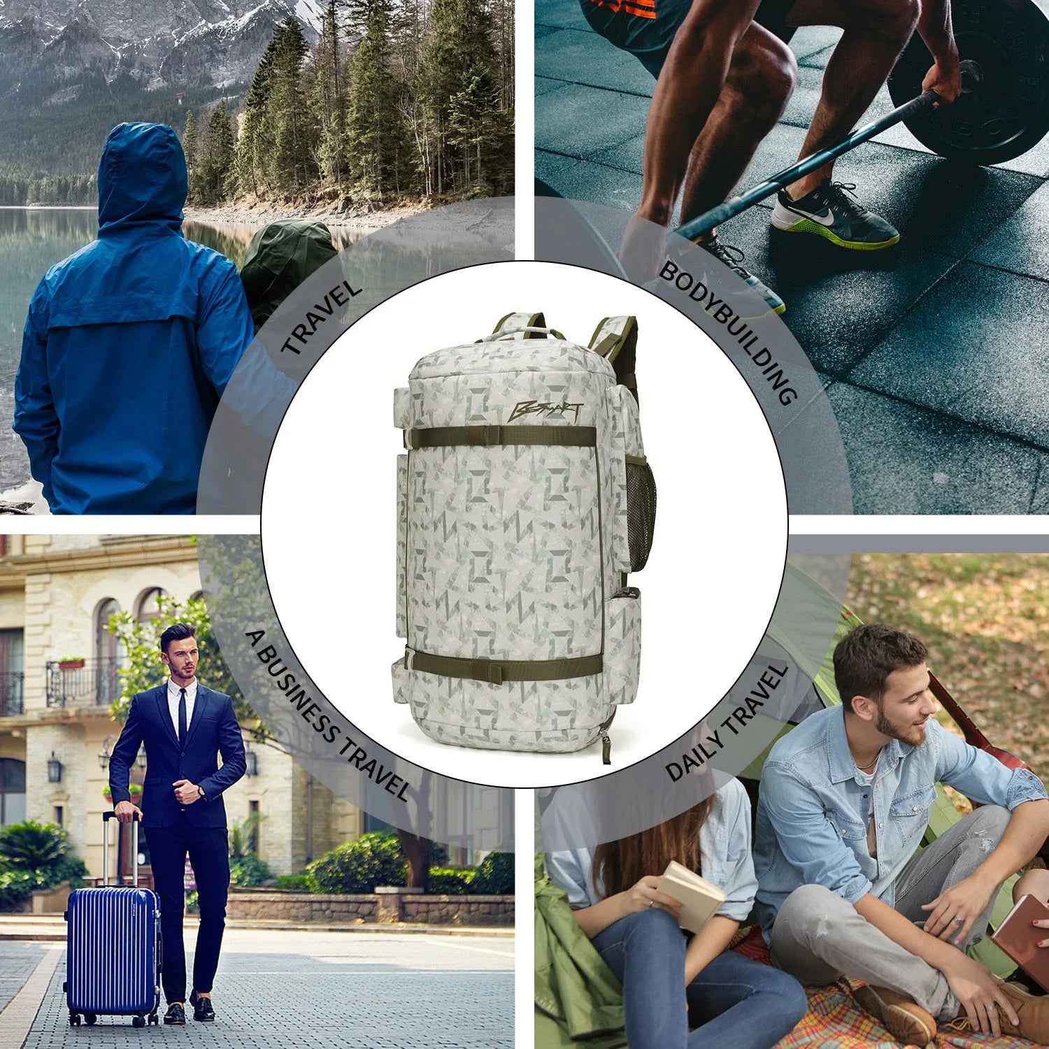 BE SMART 50L Extra Large Gym Backpack for Men, Big Gym Bag with Shoes Compartment, Waterproof Heavy Duty Duffel Bags, Men'S Workout Backpacks for Outdoor Sport,Hiking,Camping (XL)